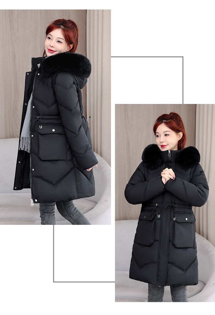 Damenbekleidung Damen-Parka mit abnehmbaren Ärmeln und Kunstpelzkapuze, warme Winter-Steppjacke in Khaki, Schwarz, Creme und Blaugrau_voghion.com