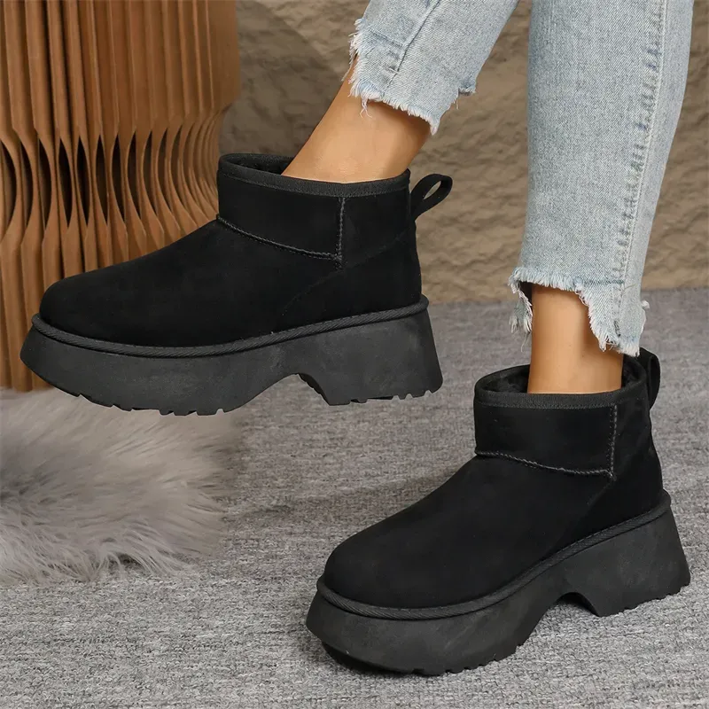 Chaussures en coton pour femme, chaudes et tendance, bottes de neige noires décontractées, livraison gratuite._voghion.com