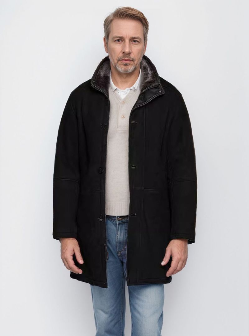 Giacca in pelle scamosciata integrata con pelliccia monopetto da uomo, autunno e inverno, da metà a lunga, con cerniera_voghion.com