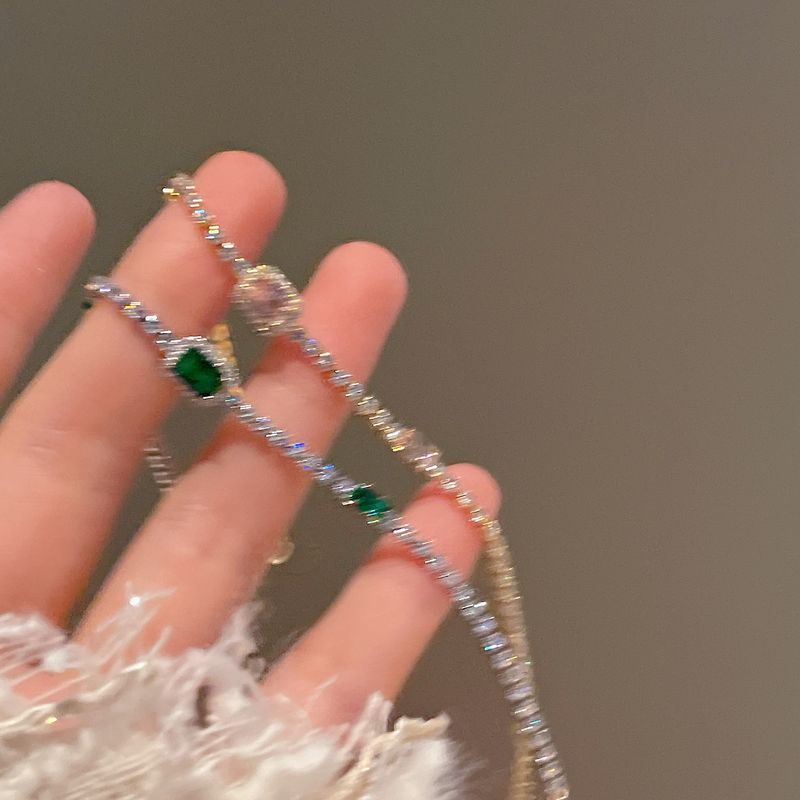 Unisex Full Dia Sparkg Square Exquisite Ins Style Elegant Summer Lobster Clasp Bracelet_voghion.com