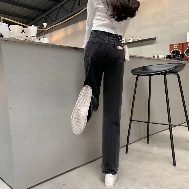 Amerikanesch Stil pummeleg MM Plus Size Jeans fir Fraen am Fréijoer an Hierscht, héich Taille, schlank Gradient riicht breet Been_voghion.com