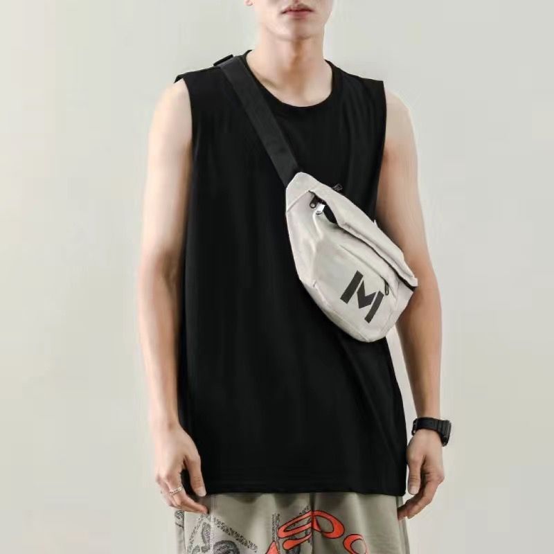 Herren Loose Fit Sommersportweste Trendy Brand Ins Solid Color Fitness Ärmelloses Tanktop Weißes Basishemd Kurz_voghion.com