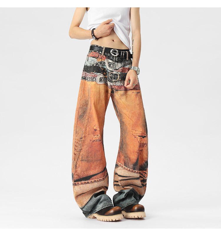 Vêtements pour hommes, nouvelle personnalité masculine, design de niche, impression numérique de haute qualité, jeans grande taille, pantalons tendance_voghion.com
