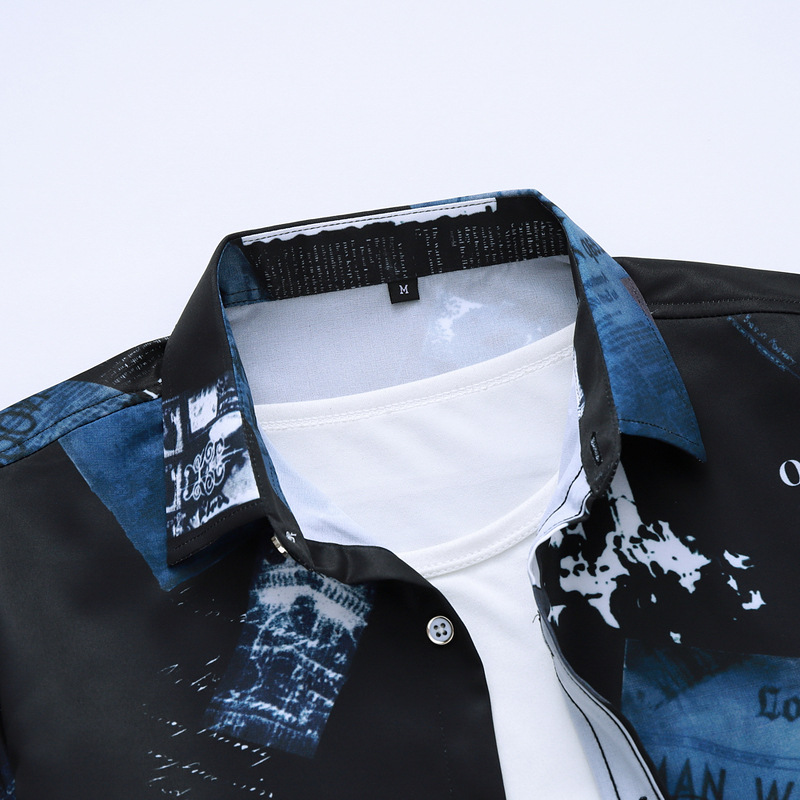 Camicia a fiori digitale a maniche lunghe per abbigliamento da uomo_voghion.com