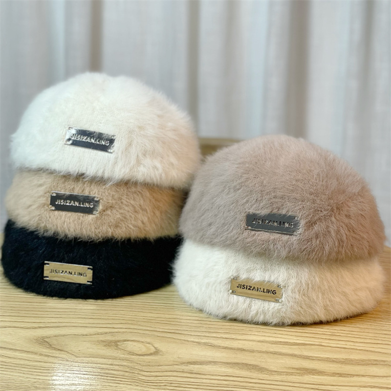 Hat Women's Winter Plush New Versatile Rabbit Hair Retro Beret Hat Women's Trendy Painter Hat_voghion.com