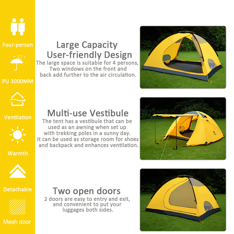 Rucksackzelt für 2 Personen, 1-lagiges Doppelschicht-Design, Oberlicht + Mesh zur Verbesserung der Atmungsaktivität, geeignet für Familiencamping, Wandern, Jagen_voghion.com
