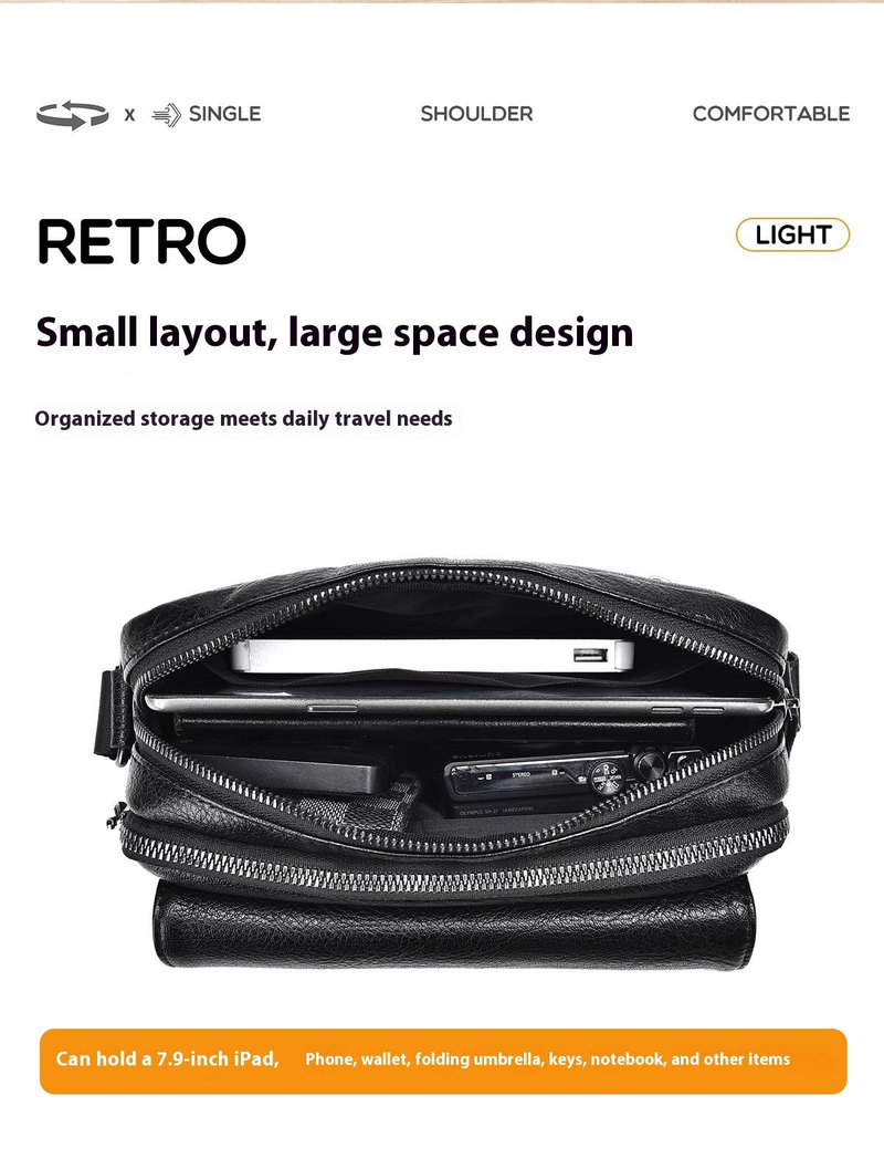 Casual Retro Men's Shoulder Bag Large Capacity Pu Portable Messenger Bag Water Proof Functional Bag Men's Business Men's Bag_voghion.com