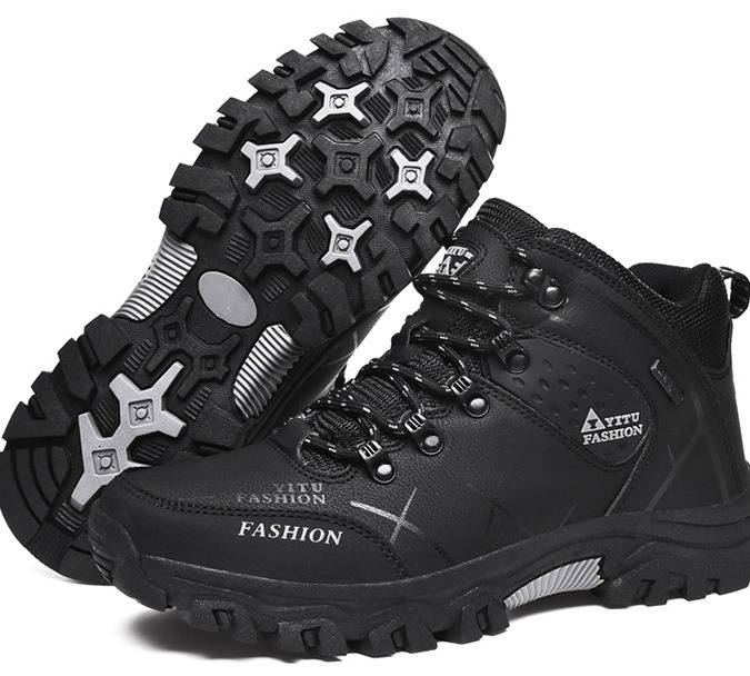 Scarponi da trekking invernali da uomo - Scarpe impermeabili in pelle con fodera in pile, suola in gomma antiscivolo per trekking all'aperto e terreni innevati_voghion.com