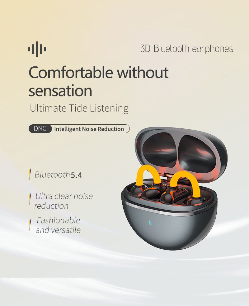 D3 Luminous Ear Clip Bluetooth Earphones Night Running Warning Fluorescent Light Orange Outdoor Safety Sports Wireless Dual Ear Open Type_voghion.com