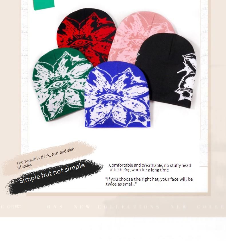 Urban Jacquard Knit Beanie - Stijlvolle unisex wintermuts met zonnebloempatroon, streetwearmode voor mannen en vrouwen_voghion.com