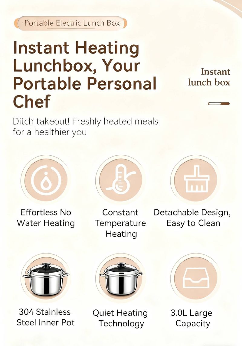 Boîte à lunch électrique portable - Fonction de chauffage et de cuisson à la vapeur, adaptée à un usage domestique et aux employés de bureau._voghion.com