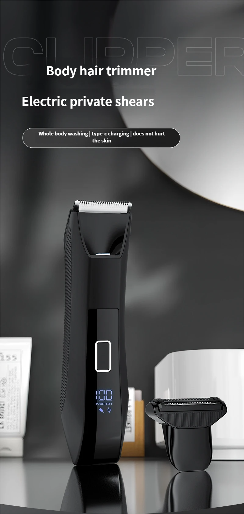 2-in-1 elektrische lichaamshaartrimmer, waterdichte knipbeurt voor het hele lichaam, scheermes, mannelijke en vrouwelijke intieme haarverzorging, schaamhaar- en beenhaartrimmer_voghion.com