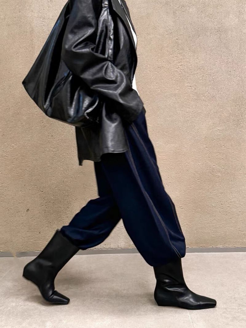 Bottes d'équitation Zees style coréen, bout carré, plates, mi-mollet, courtes, polyvalentes et élégantes, tige fine et large, pour femmes_voghion.com