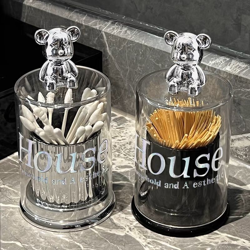 INS Light Luxury Internet Celebrity Bear Niedlicher Halter Wattestäbchen Zahnseidebox Desktop Storage Zahnstocherglas_voghion.com