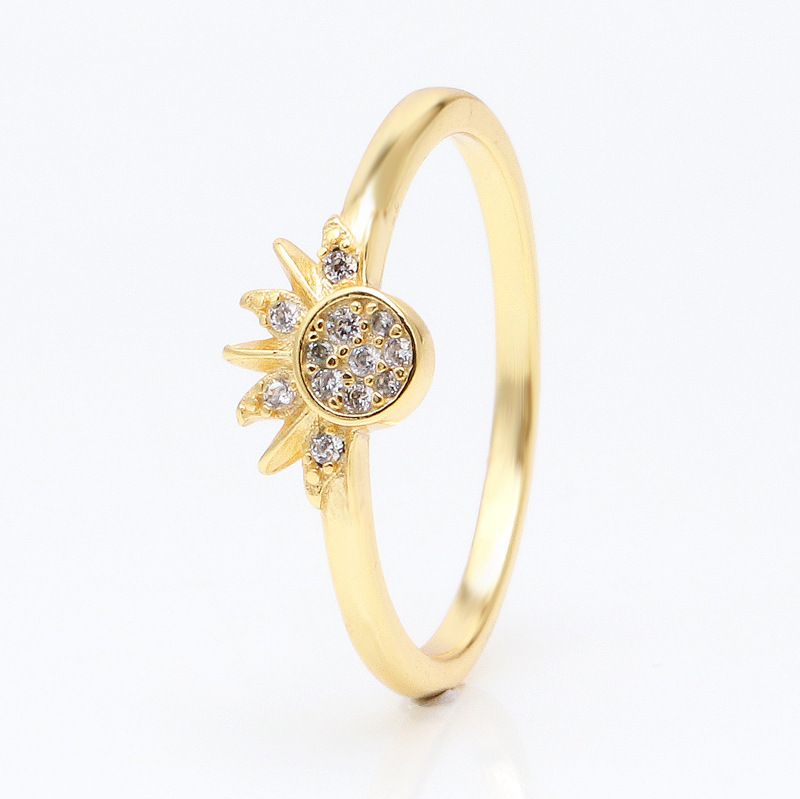 Women's Jewelry Sunflower Ring In Gold Tone, Geometric U-Shaped Design For Valentine's Day Gift, Fashionable And Light Luxury_voghion.com