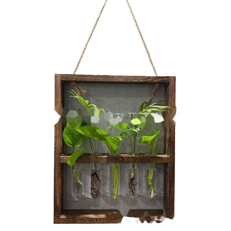 Jarrón hidropónico colgante con marco de madera y tubo de ensayo de vidrio para pared, creativo, estilo Ins, decoración sencilla para el hogar_voghion.com
