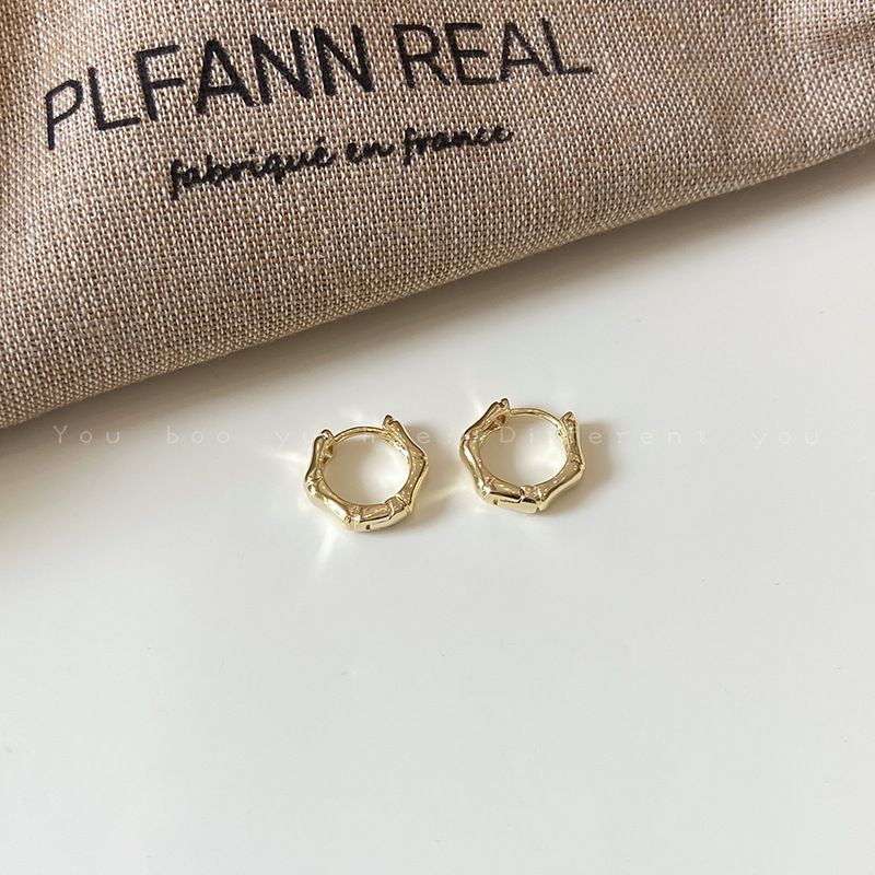 Boucles d'oreilles en métal de bambou pour femmes, design rétro de niche, tempérament simple et polyvalent, boucles d'oreilles à la mode_voghion.com