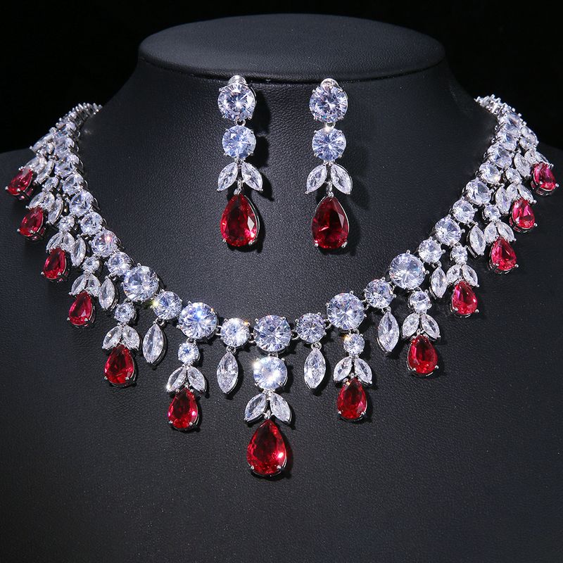Women's Jewelry Elegant Bridal Wedding Drop-Shaped Emerald Zirconia Necklace And Earrings Set For Bridesmaids And Special Occasions_voghion.com