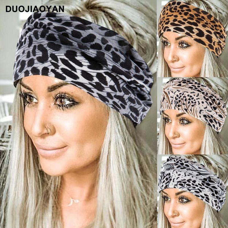 New Leopard Print Digital Printed Sports Headband with European and American Knotted Cross Wide Edge Elastic Headband for Women_voghion.com