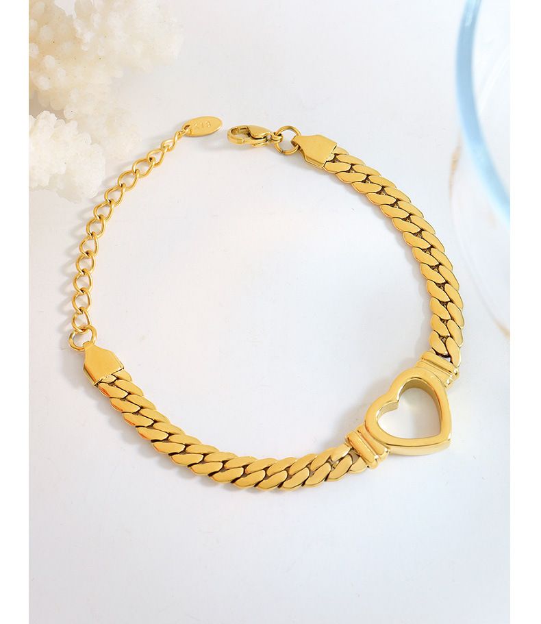 Damsmycken Kärlek Ihålig Metall Tjock Kedja Flätad Kedja Titan Stål Flickvän Unisex Armband Handsmycken_voghion.com