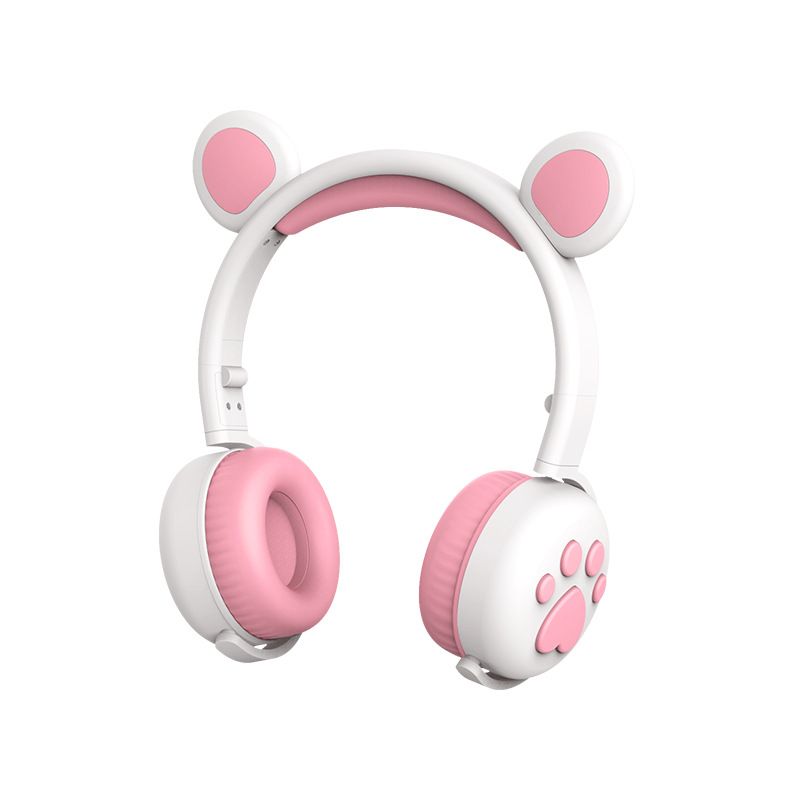 Cross border Hot Chika schattige oor Bluetooth hoofdtelefoon Bear Claw LED driekleurige magische zaklamp opvouwbaar_voghion.com
