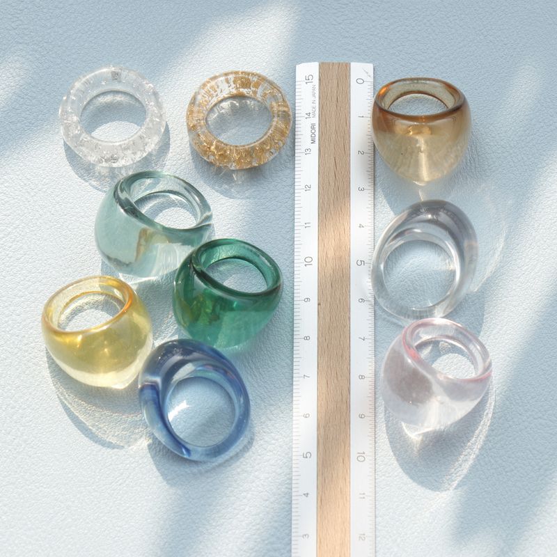 Solid Color Transparent Resin Ring Set Gold Foil Faceted Round Exaggerated Ins Style Multi-color Wide Band For Women_voghion.com