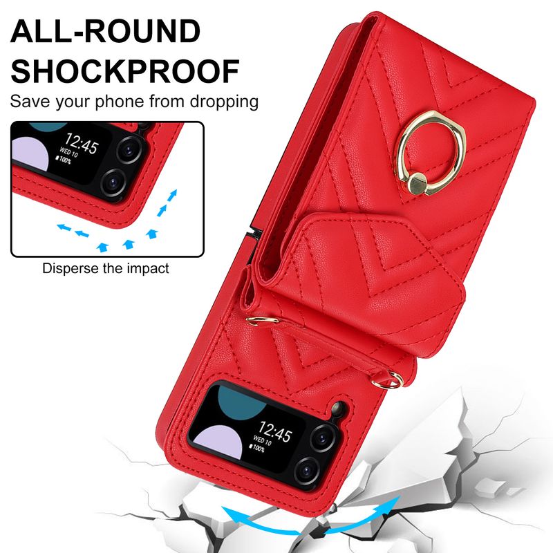 Suitable for the new Samsung ZFlip3 oblique organ mobile phone case folding ZFlip4 small fragrance ring mobile phone leather case_voghion.com