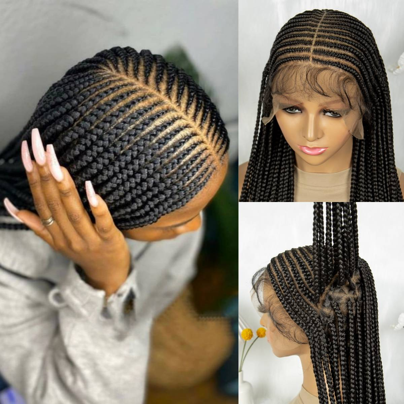 Trenza fina tejida a mano pesada de encaje completo, estilo único, densidad sin nudos, peluca trenzada africana larga negra natural_voghion.com