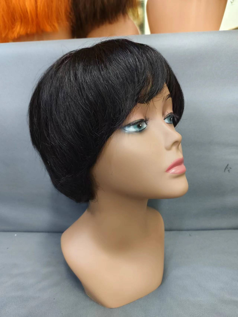Pixie kısa bob dantelsiz mahine %100 İnsan Saçından Peruklar_voghion.com
