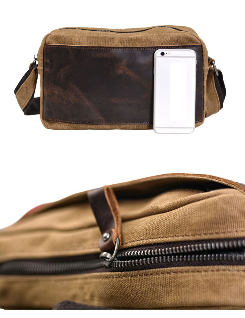 Casual Wax Canvas Men's Shoulder Bag Stitching Top Layer Cowhide Vintage iPad Horizontal Crossbody Bag_voghion.com