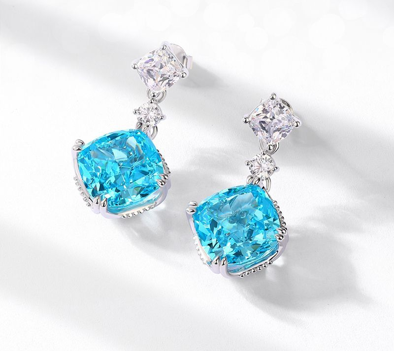 Flach meer blau eis blume cut hohe carbon diamant ohrringe S925 silber klaue intarsien farbige edelstein ohrringe einfache licht luxus_voghion.com
