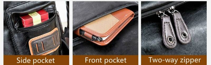 Trendy men's PU leather backpack, simple and large capacity travel backpack, student backpack, computer bag, shoulder bag_voghion.com