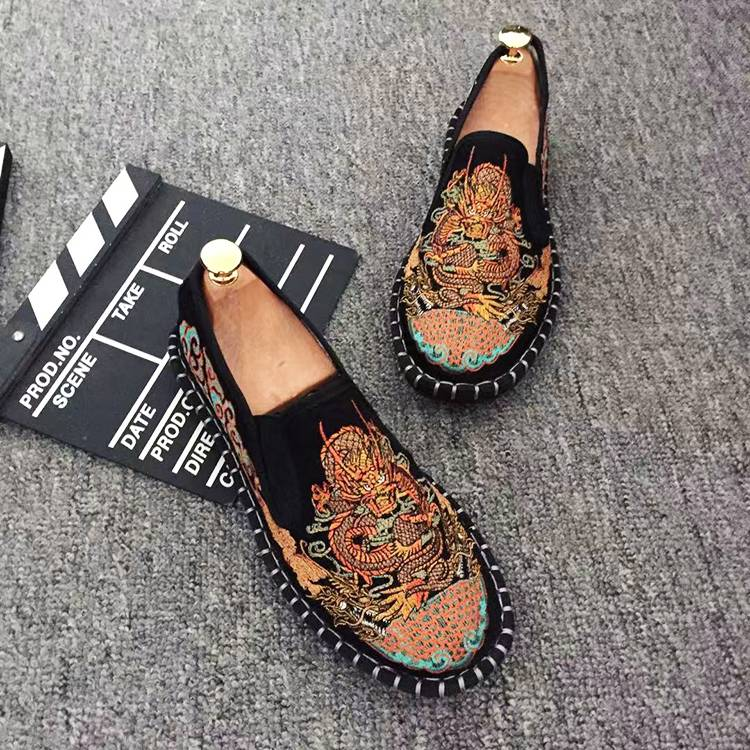 Leisure Embroidered Xishan Handmade Cloth Shoes Men And Women's Old Beijing Breathable Social Bean Shoes Canvas_voghion.com