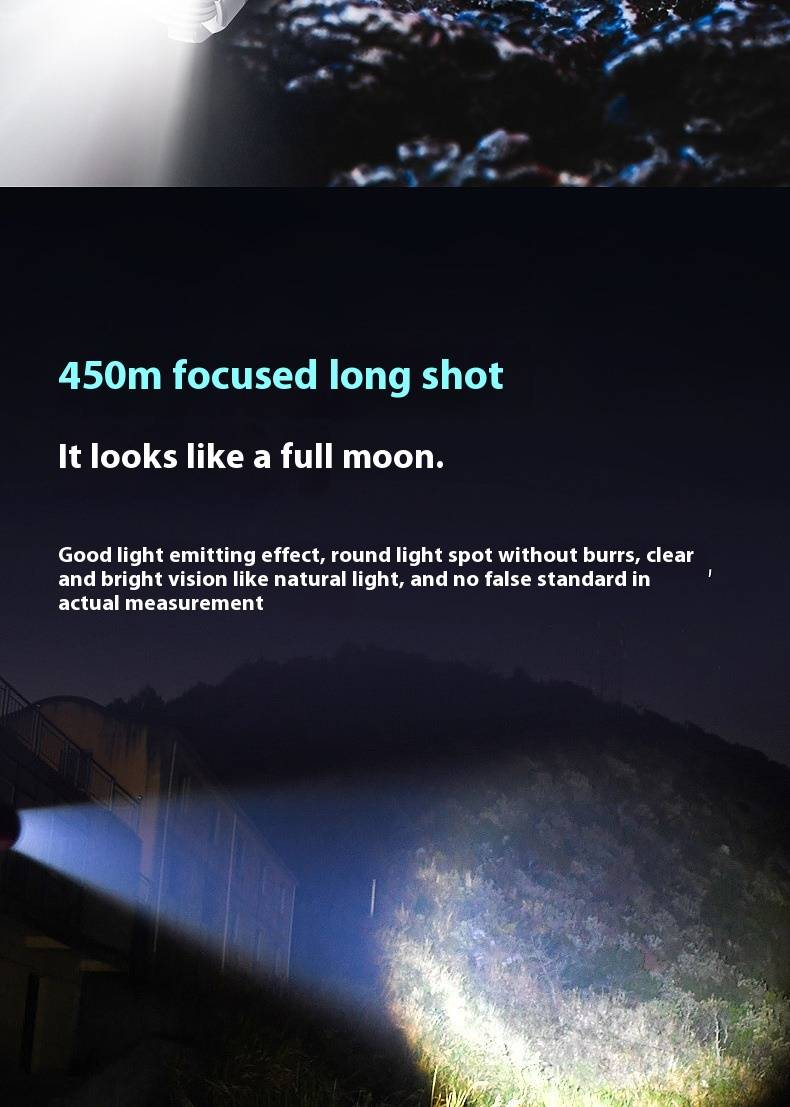 Dual-Light Zoomable Flashlight - 1200 Lumens LED & Laser Beam, Aluminum Alloy Body With Digital Display, Rechargeable Tactical Flashlight For Camping_voghion.com