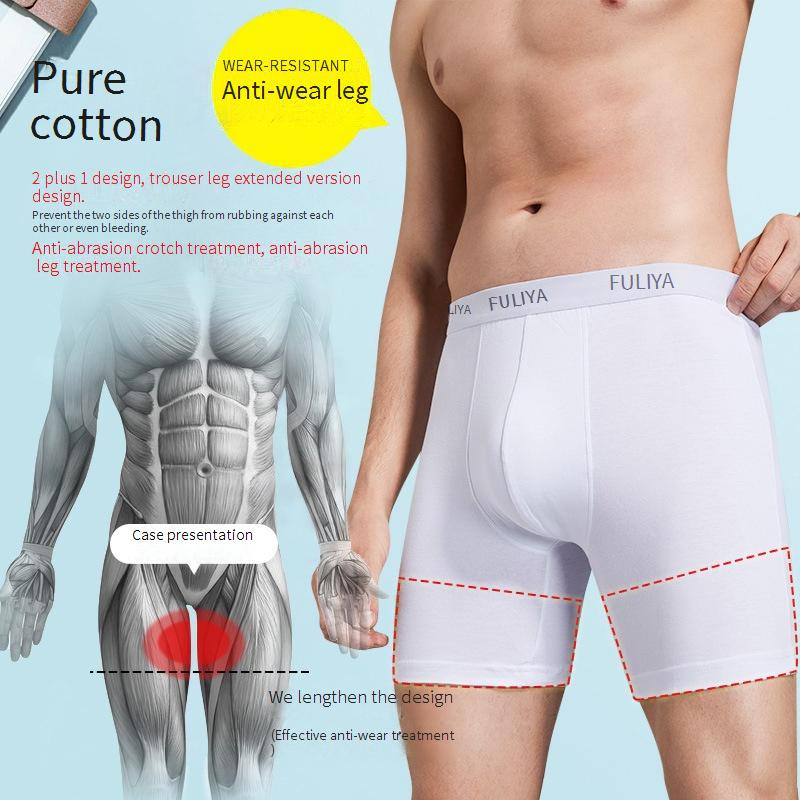 Roupa íntima masculina de algodão puro, roupa íntima antidesgaste estendida para pernas, tamanho grande, 200 libras, verão, virilha respirável, sem virilha, calças grandes para esportes_voghion.com