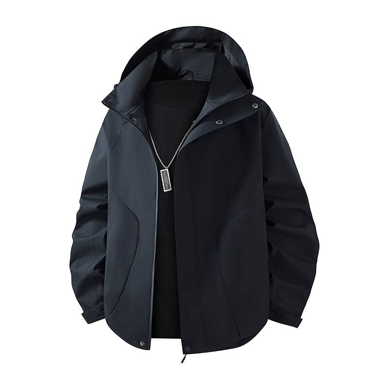 Men's Retro Cargo Jacket – Lightweight Windbreaker With Contrast Panels, Hooded Streetwear Coat (Black/Khaki-Gray/Burgundy-Black, M-5XL)_voghion.com