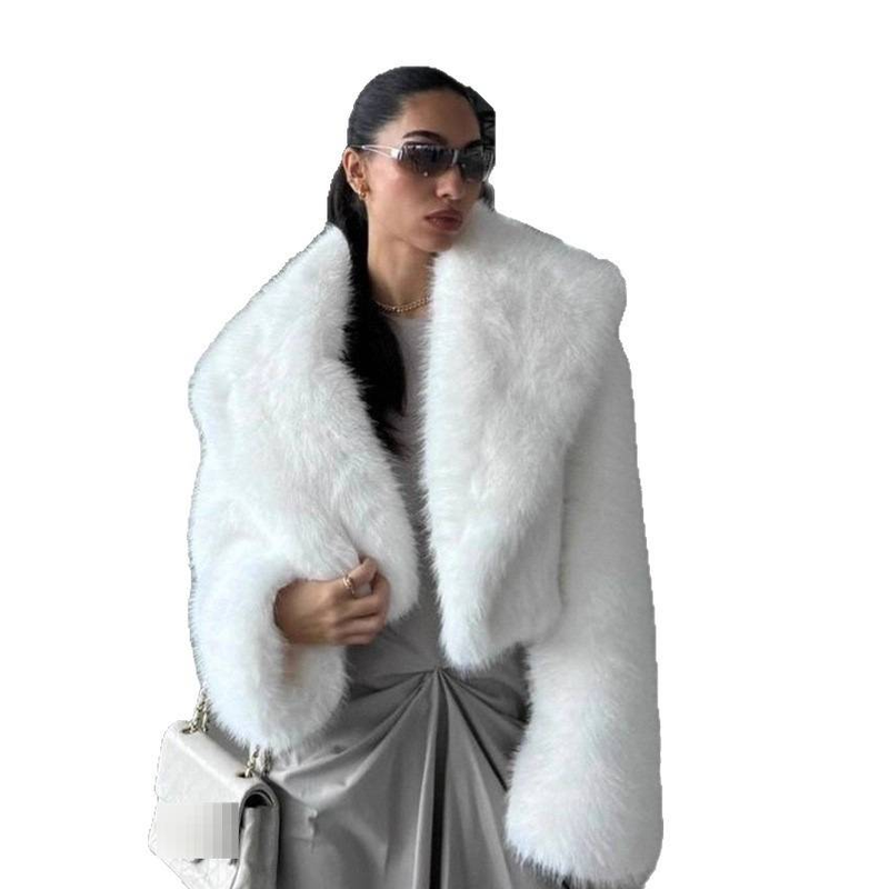 Trendiger Oversize-Kunstpelzmantel mit Revers für Damen – Flauschige, weiche, weiße Jacke im Fuchspelz-Stil mit Taschen, Streetstyle-Eleganz_voghion.com