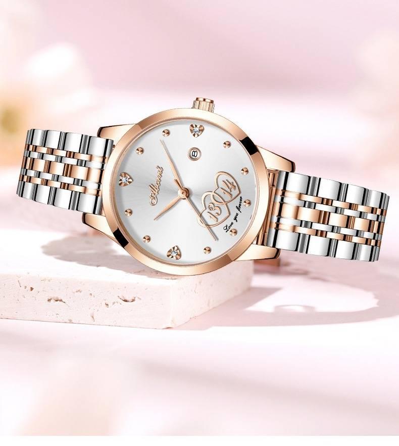 Elegant Women's Quartz Watch With Calendar, Stainless Steel Band, Minimalist Design For Everyday Wear Calendar Steel Belt Ladies Watch_voghion.com