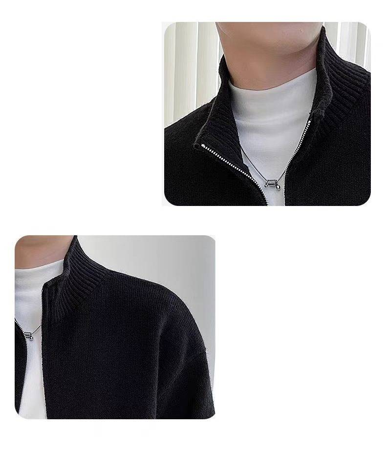 Men's British-Style Knit Jacket - Zip-Up Stand Collar Sweater (Black/Mustard/Green, M-XXXL)_voghion.com