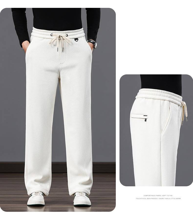 Pantaloni casual in velluto a coste da uomo - Pantaloni dritti dalla vestibilità comoda ed elasticizzati per autunno e inverno (bianco, nero, grigio scuro)_voghion.com