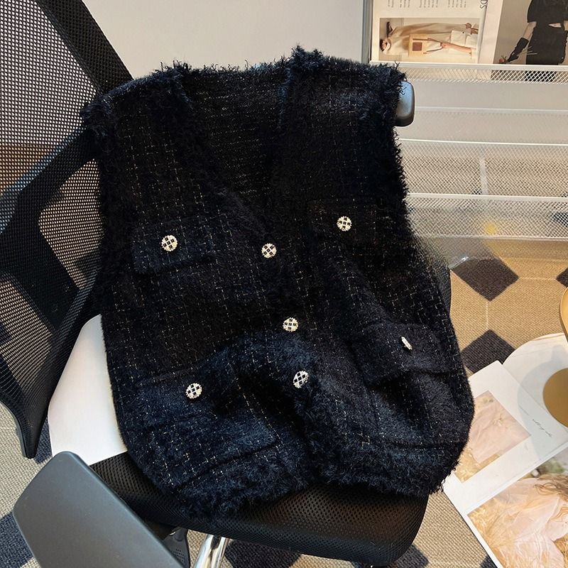 Weste – Damen-Cardigan mit V-Ausschnitt und Fransen (Einheitsgröße, Weiß/Schwarz, Polyestermischung, drapierte Silhouette, minimalistischer Chic, unverzichtbar für den Lagenlook)_voghion.com