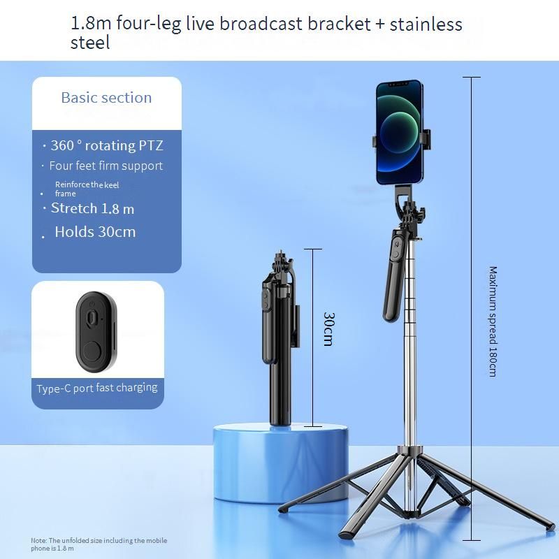 Treppiede gimbal per smartphone a 4 assi con Bluetooth, anti-vibrazione, selfie stick estensibile e luce di bellezza per streaming live e vlogging_voghion.com
