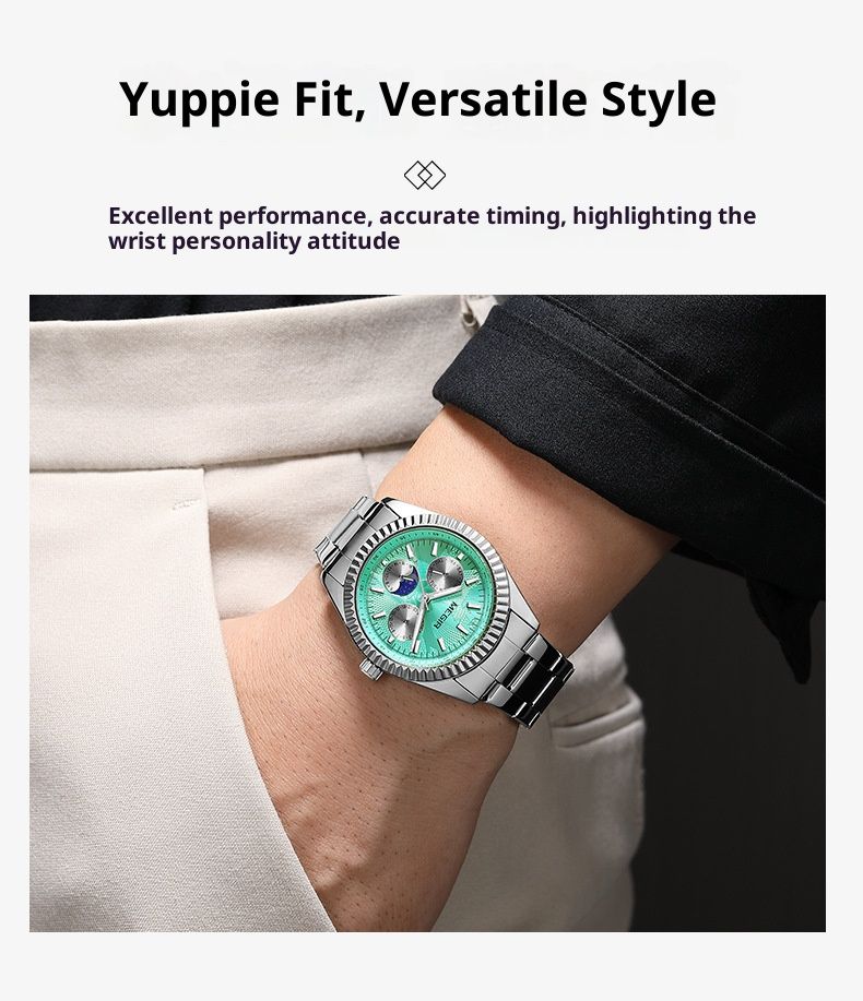 MEGIR Luxury Moon Phase Quartz Watch For Men & Women - 42mm Stainless Steel Case, Water Resistant, Elegant Business Chronograph With Luminous Hands_voghion.com