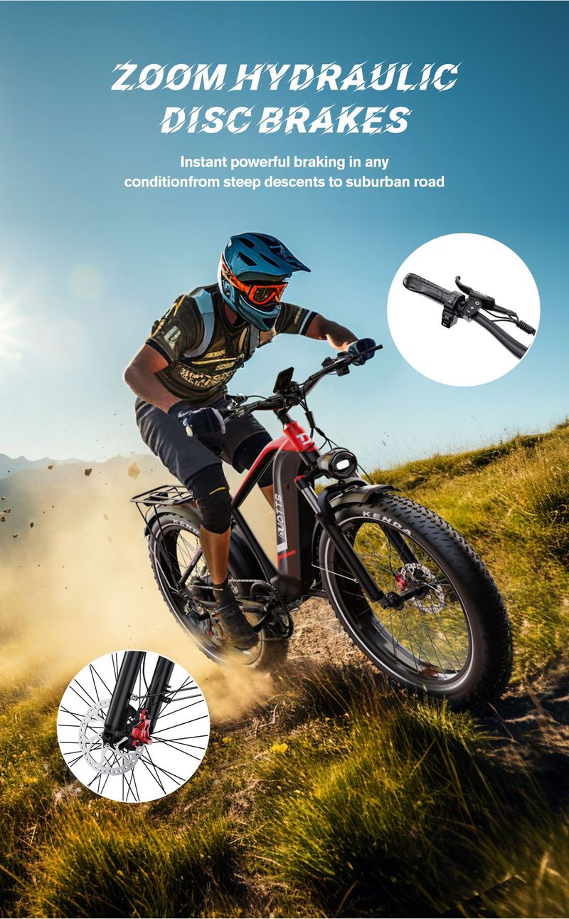 VTT électrique DUOTTS F26 Lite 500W, pneus larges 26x4.0", batterie 48V 18Ah, transmission Shimano 7 vitesses, freins hydrauliques, autonomie de 90 km_voghion.com