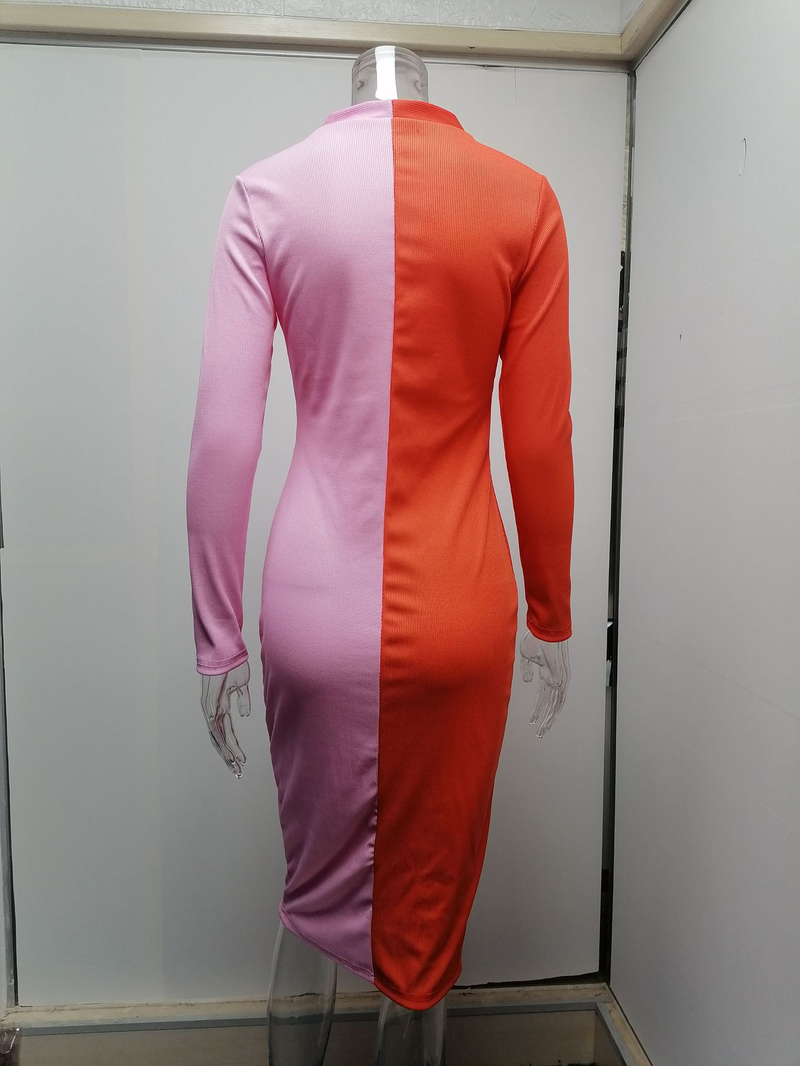 Dameskleding herfst en winter seizoen nieuw temperament woon-werkverkeer kleur bijpassende knoop hoge taille lange jurk_voghion.com