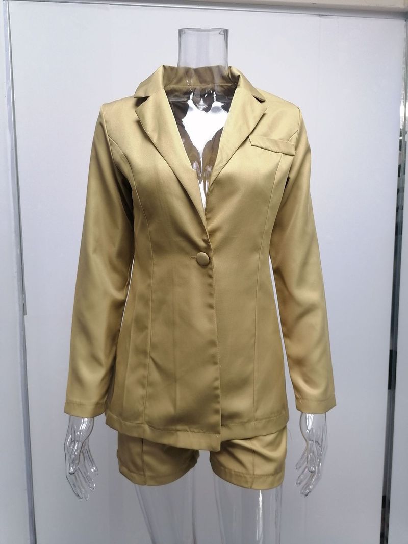 Costume deux pièces décontracté à manches longues et revers pour femmes_voghion.com