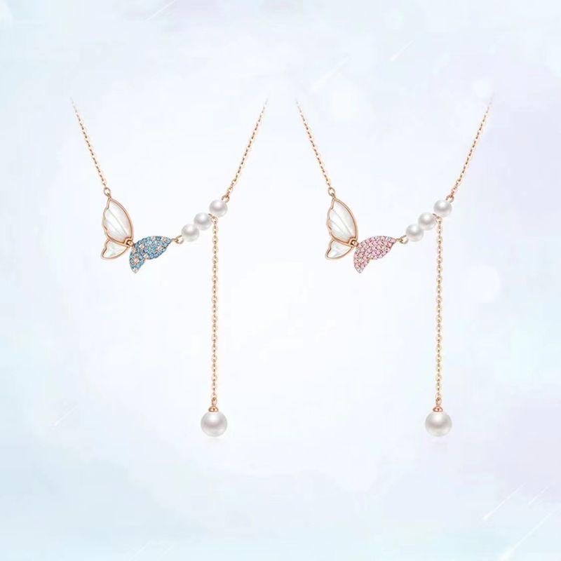S sterling zilveren vlinder met fladderende vleugels ketting voor vrouwelijk niche-ontwerp, lichte luxe natuurlijke moeder schelp_voghion.com