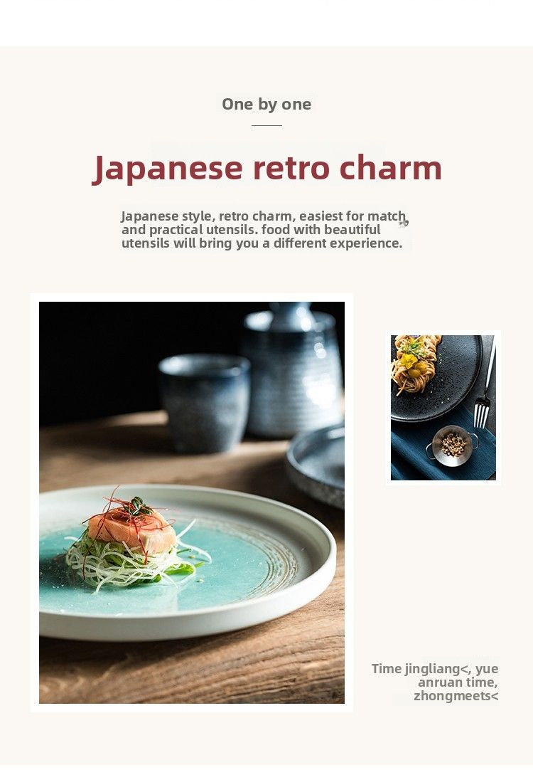 Assiette plate en céramique pour steak, style japonais, haut de gamme, usage commercial et domestique, couleur sous glaçure, pour dessert et poisson_voghion.com