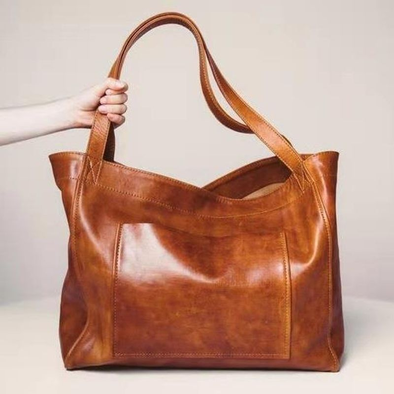 Mit Damen Tasche weiches Hand Schulter Retro Öl Wachs Leder große Kapazität 2023 neue Einkaufstasche Frauen_voghion.com