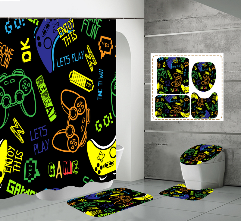 High definition digital printing hot game handle waterproof polyester bathroom shower curtain set_voghion.com